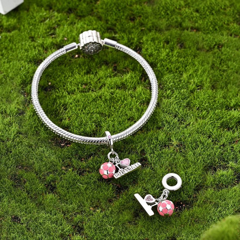 Pink Football Ball & “I Love Football” Dangle Charm