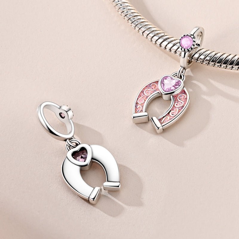 Pink Lucky Horseshoe Dangle Charm