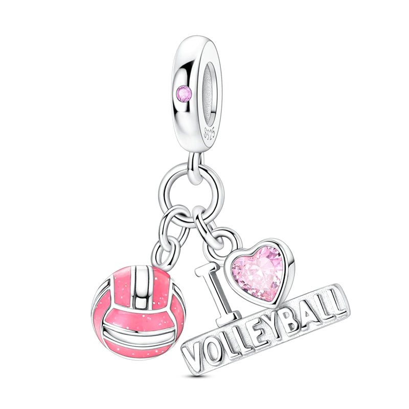 Pink Volleyball & “I Love Volleyball” Dangle Charm