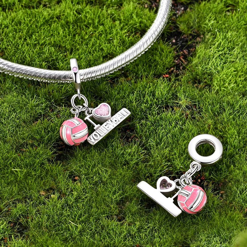 Pink Volleyball & “I Love Volleyball” Dangle Charm