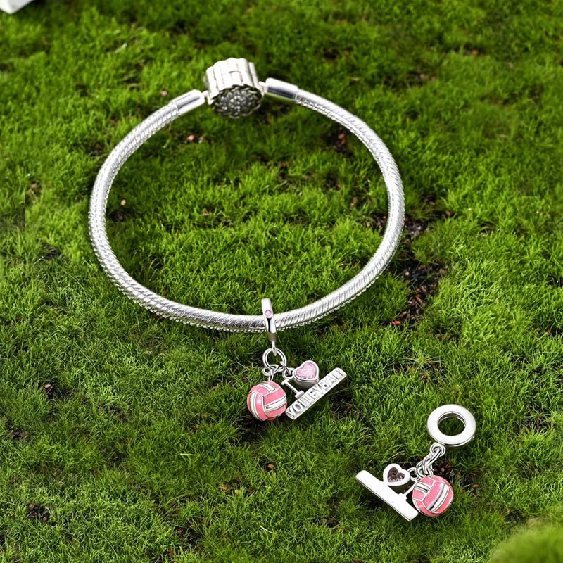 Pink Volleyball & “I Love Volleyball” Dangle Charm