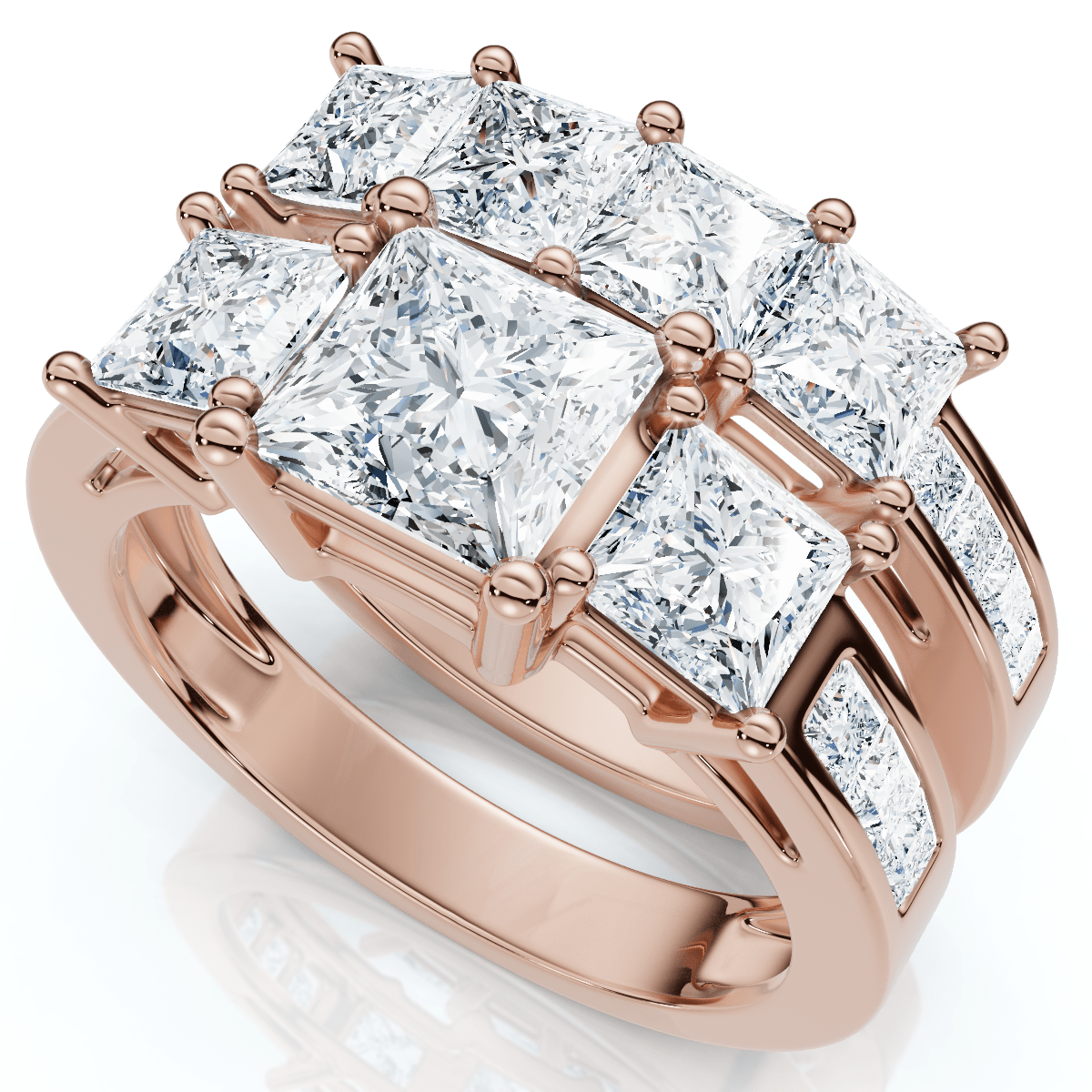 3 1/2Ct Princess Cut Diamond Engagement Ring Set 14k Gold or Platinum Lab Grown