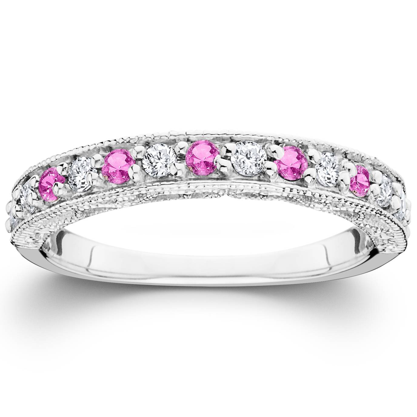 1/2ct Pink Topaz & Diamond Vintage Wedding Ring 14K White Gold Size Selectable