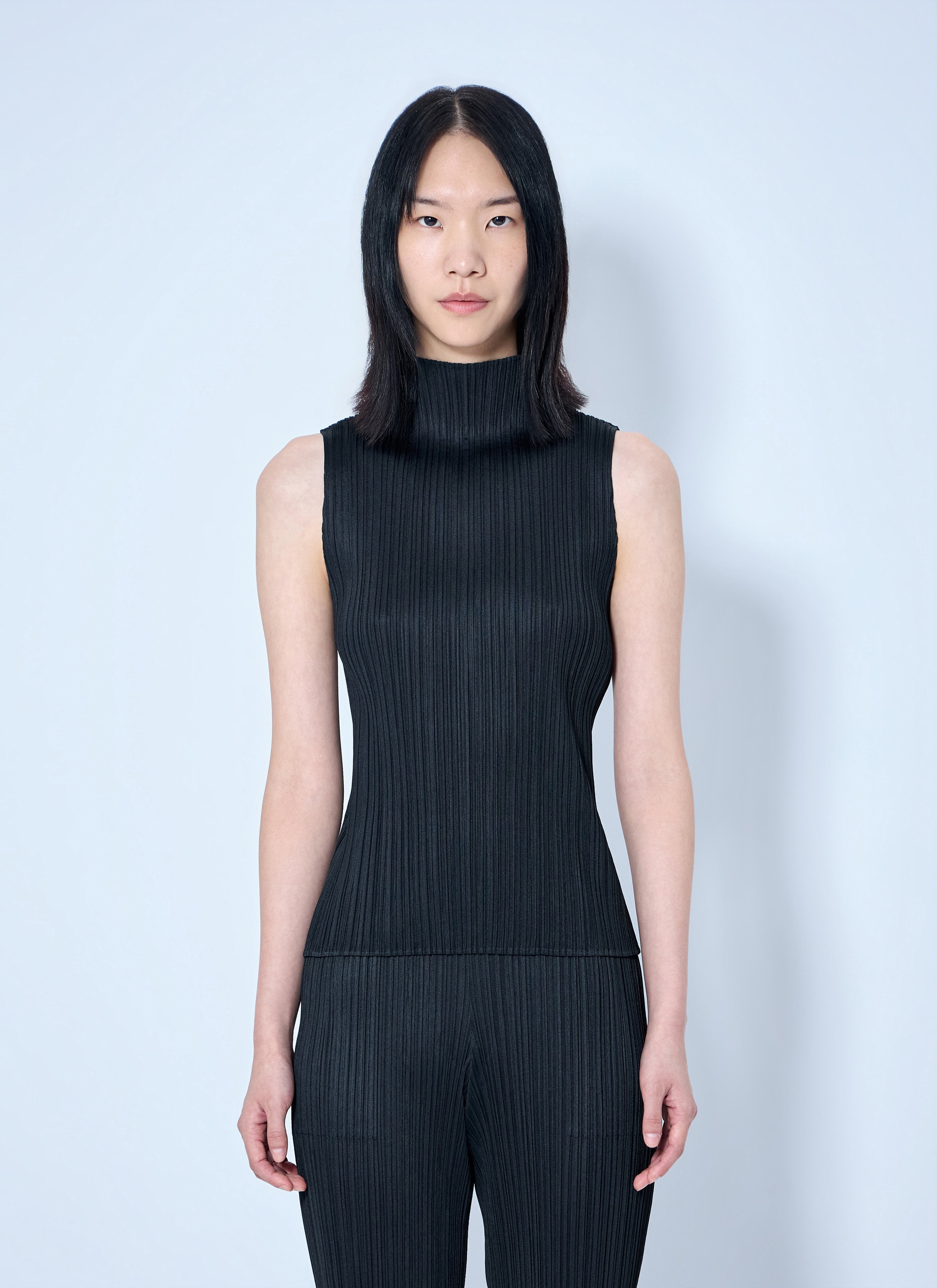 Pleats Please Issey Miyake Women Sleeveless Ribbed High-Neck Top