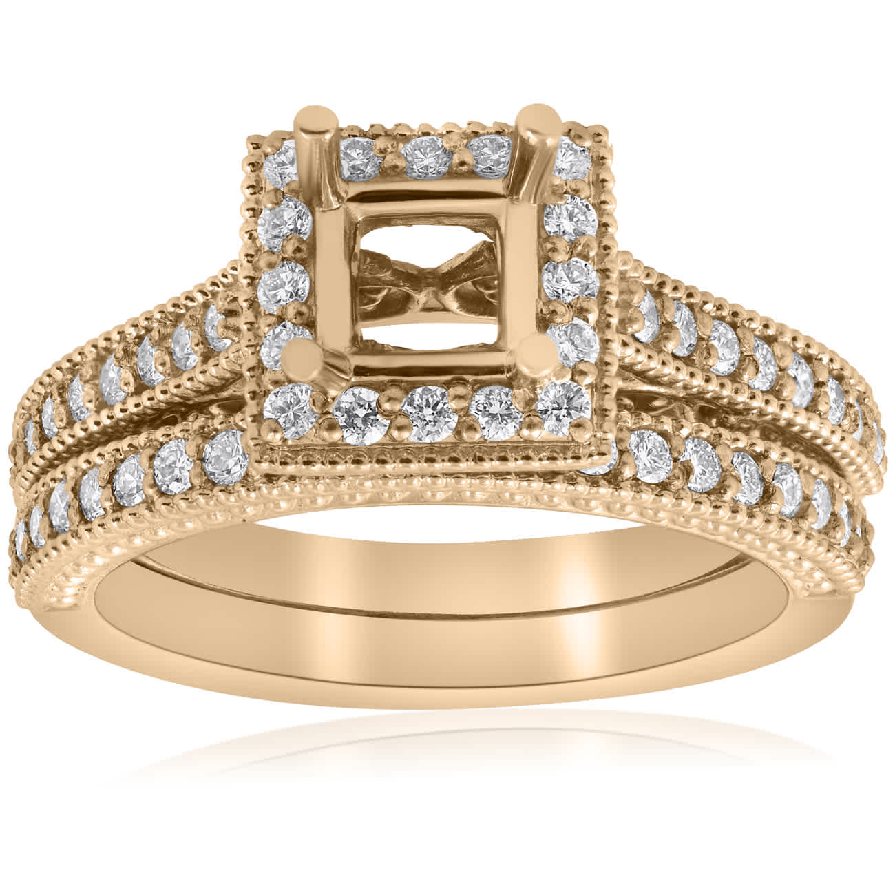 Yellow Gold Princess Cut Diamond Princess Cut Halo Engagement Ring Semi Mount