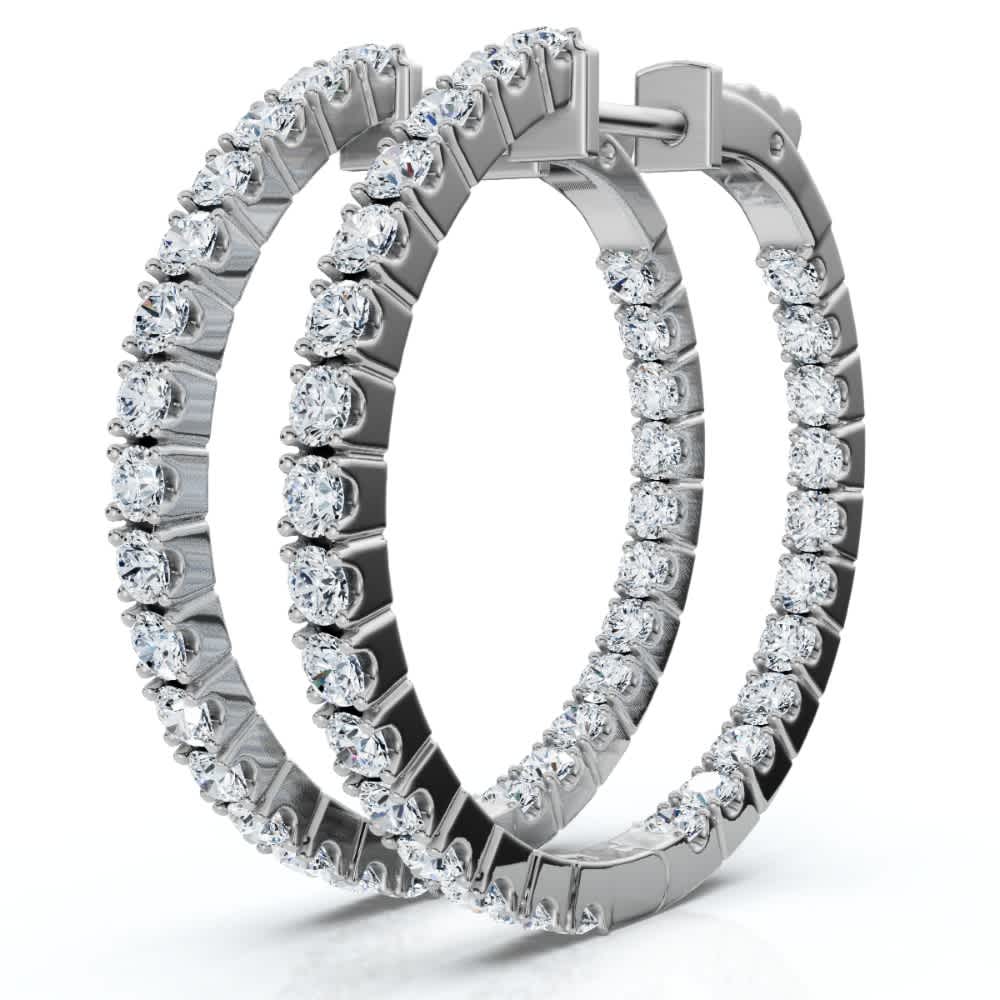 1 1/2 ct Diamond Inside Outside Hoops Vault Lock 1" Tall 14k White Gold