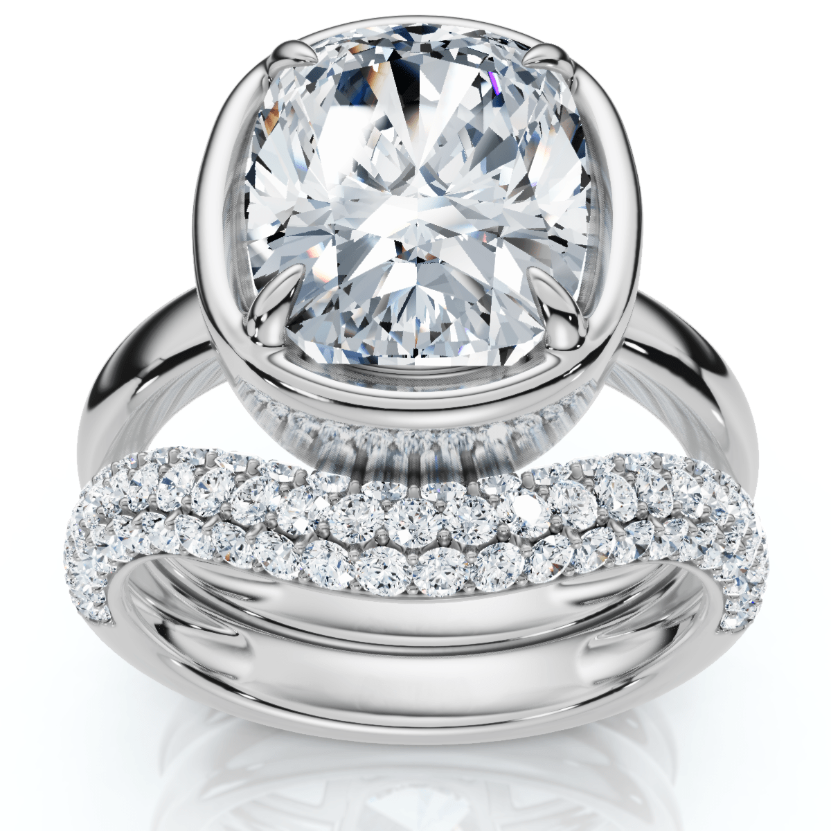 Certified 4 1/2Ct Cushion Pave Andrea Engagement Wedding Ring Set Gold Lab Grown