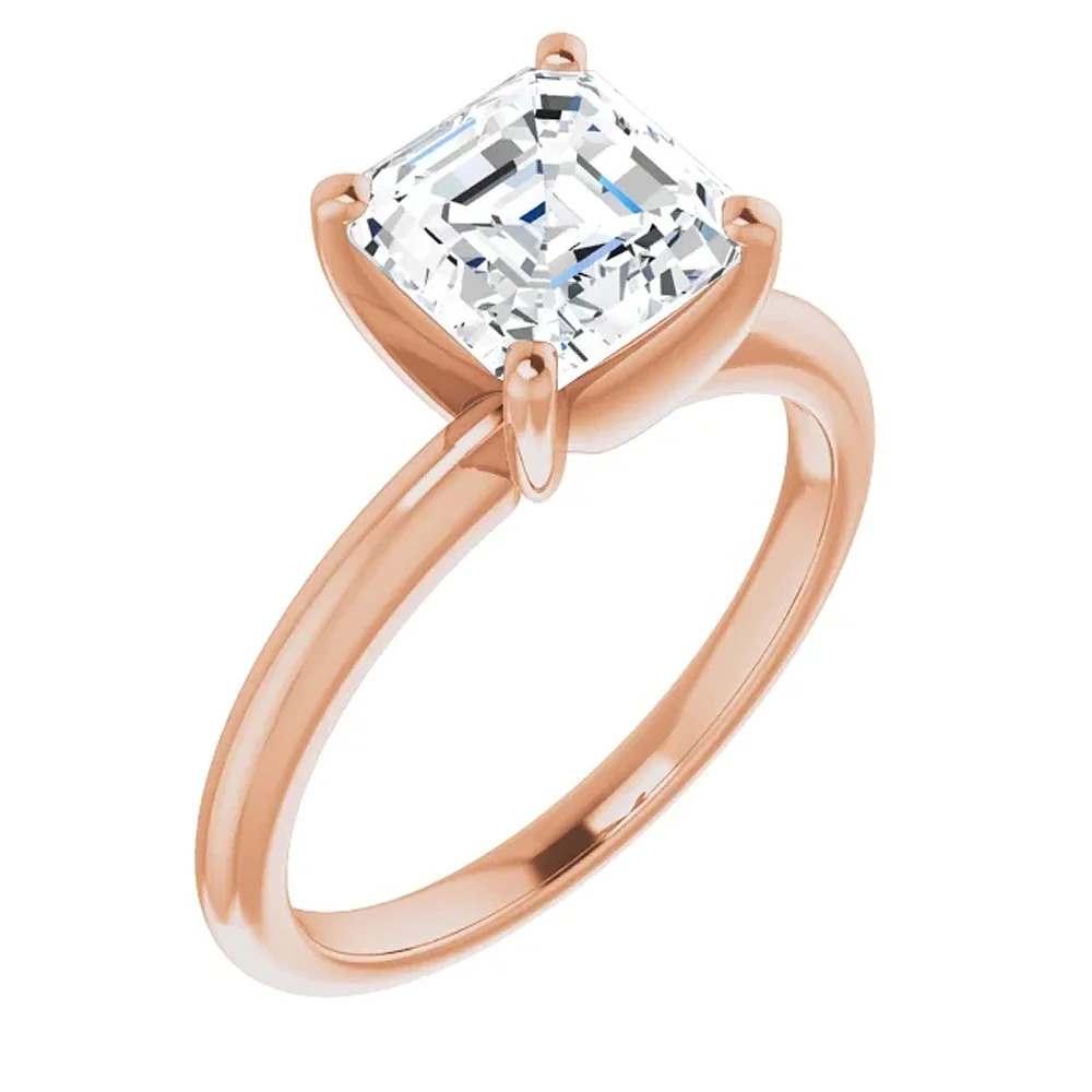 5Ct Asscher Solitaire Moissanite Engagement Ring in White Yellow or Rose Gold