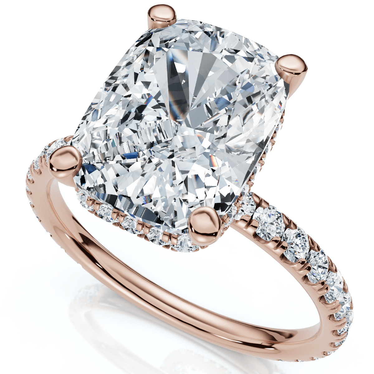 Certified 3 1/2Ct Cushion Hidden Halo Diamond Engagement Ring 14k Gold Lab Grown