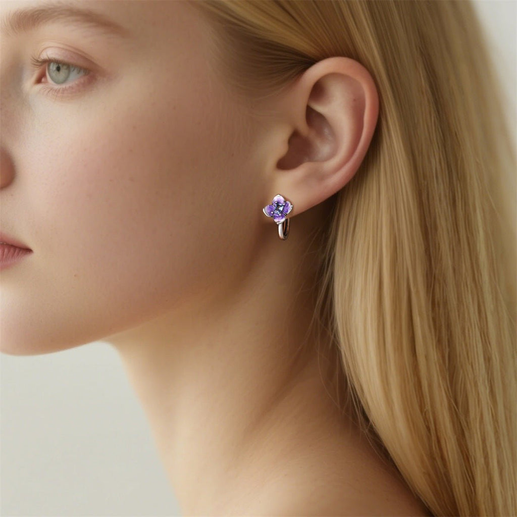 Purple Blossom Flower Hoop Earrings
