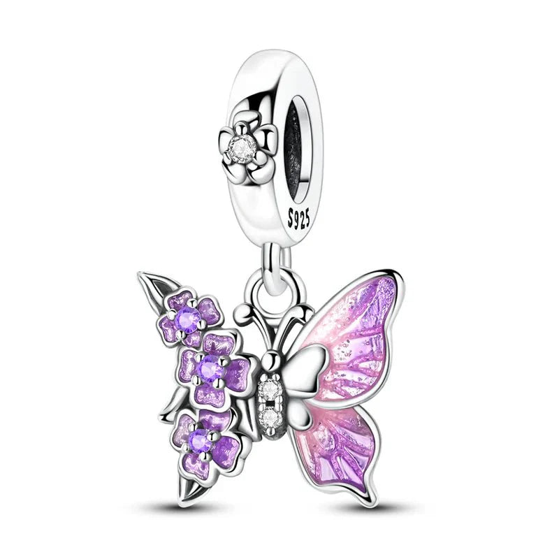 Purple Butterfly & Floral Dangle Charm