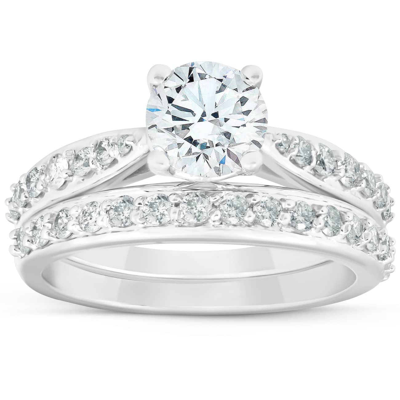1.58 Ct Diamond Engagement Wedding Ring Set 14k White Gold Moissanite Size: 6.5