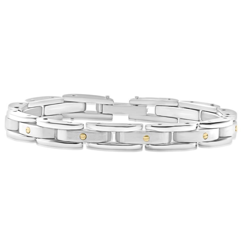 Men's Polished Steel Two Tone Two Row 8.5mm Flexible Link 8.5 " Bracelet