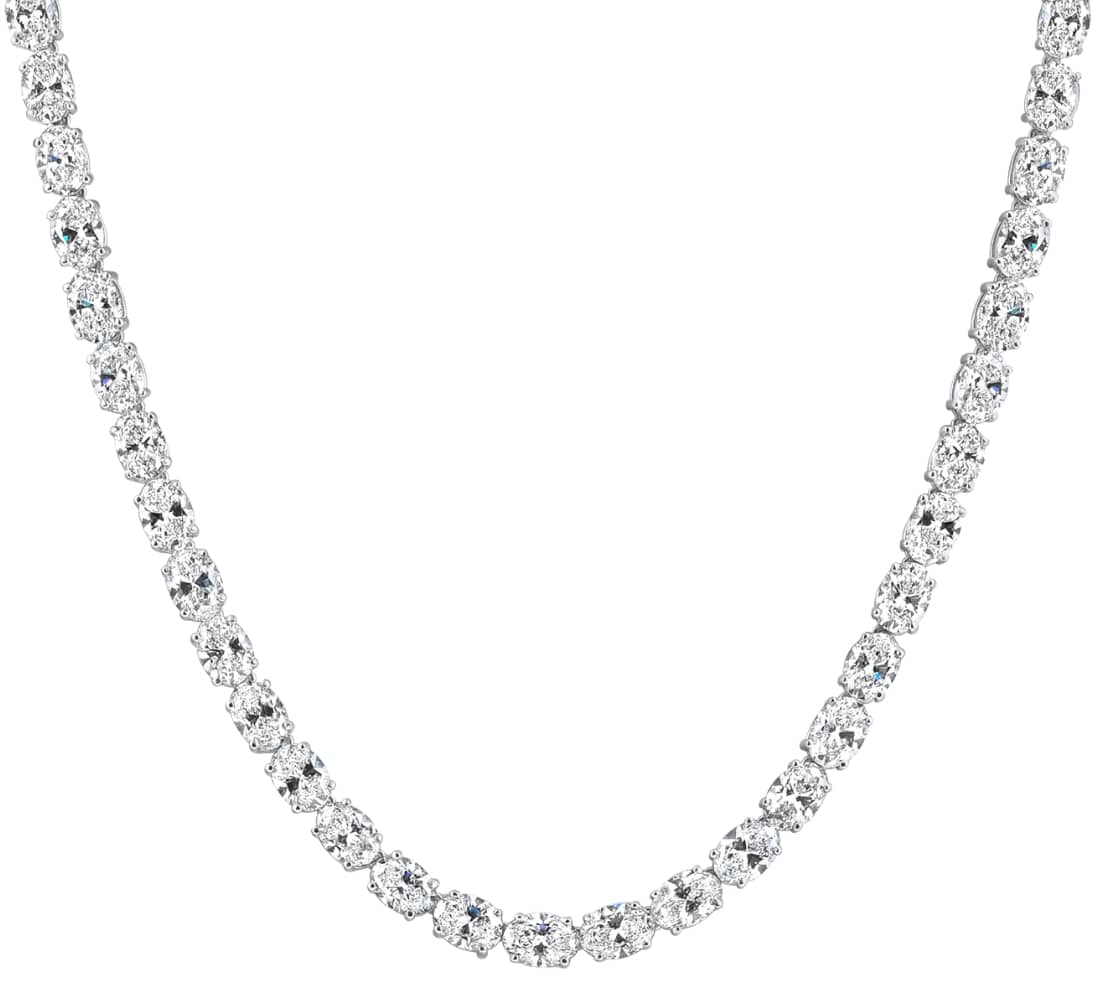 53 Ct TW Oval Diamond Tennis Necklace 17" 14k White Gold Lab Grown