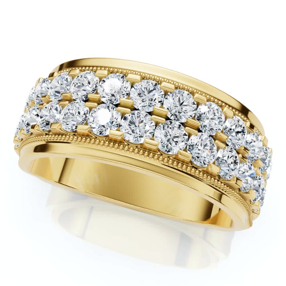 2Ct Men's Diamond Double Row Wedding Ring Polished Band in White or Yellow Gold