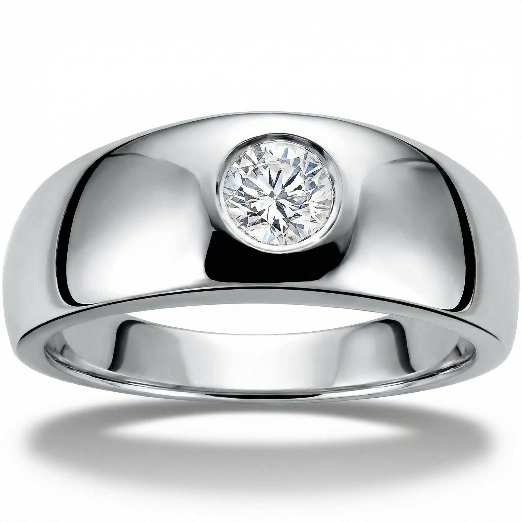 Mens 14k White Gold 1/2ct Solitaire Bezel Round Diamond Wedding Anniversary Ring Size Selectable