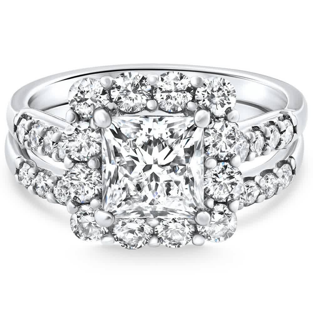 Certified 3.50Ct Princess Diamond Engagement Wedding Ring Set 14k Gold Lab Grown