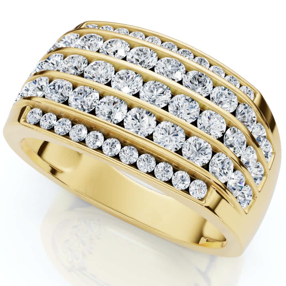 2Ct Diamond Ring Men's Wide Multi Row in 10k White, Yellow, or Rose Gold