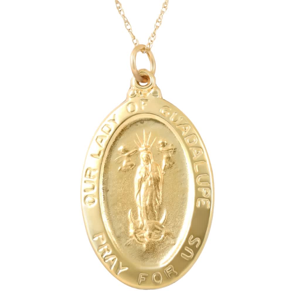 14k Yellow Gold Lady Of Guadalupe Medal Pendant  1" Tall 4.5 Grams