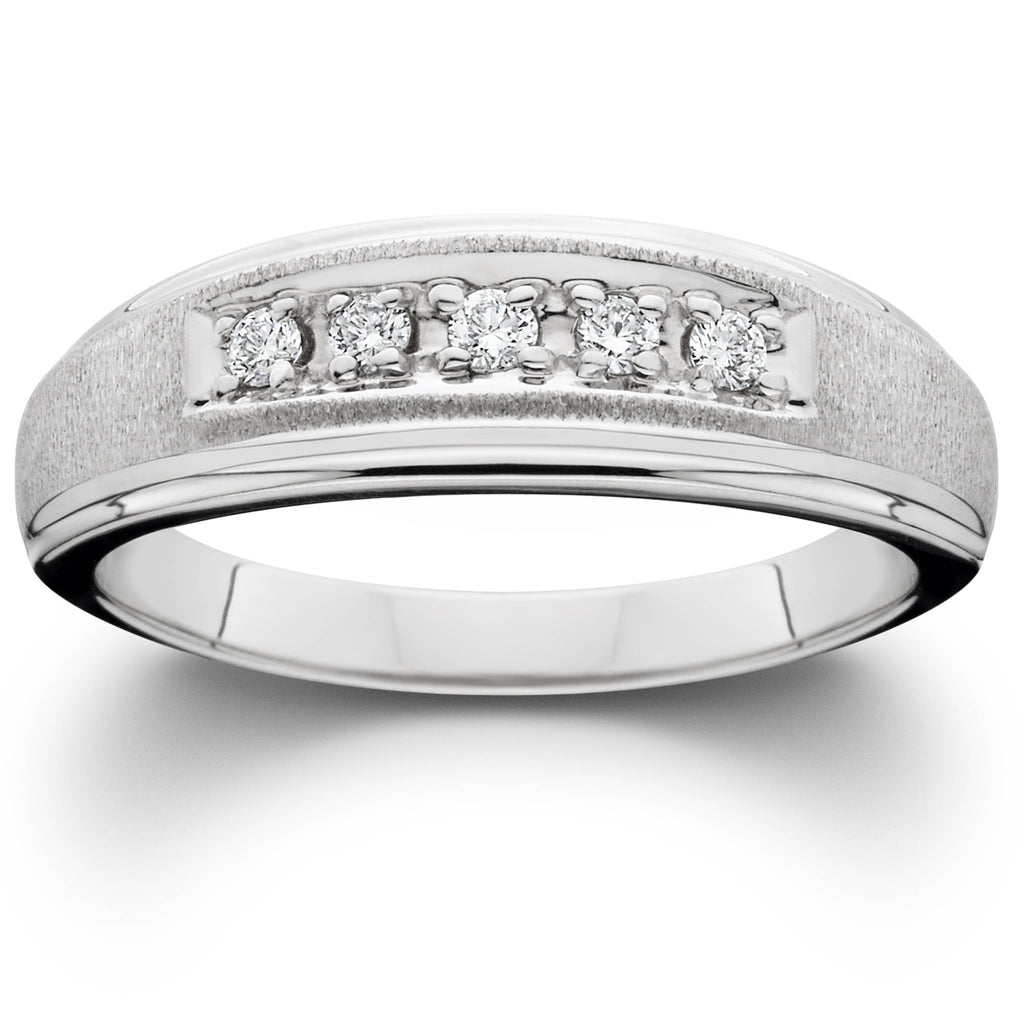 Mens Diamond Wedding Brushed Ring 10K White Gold Size Selectable