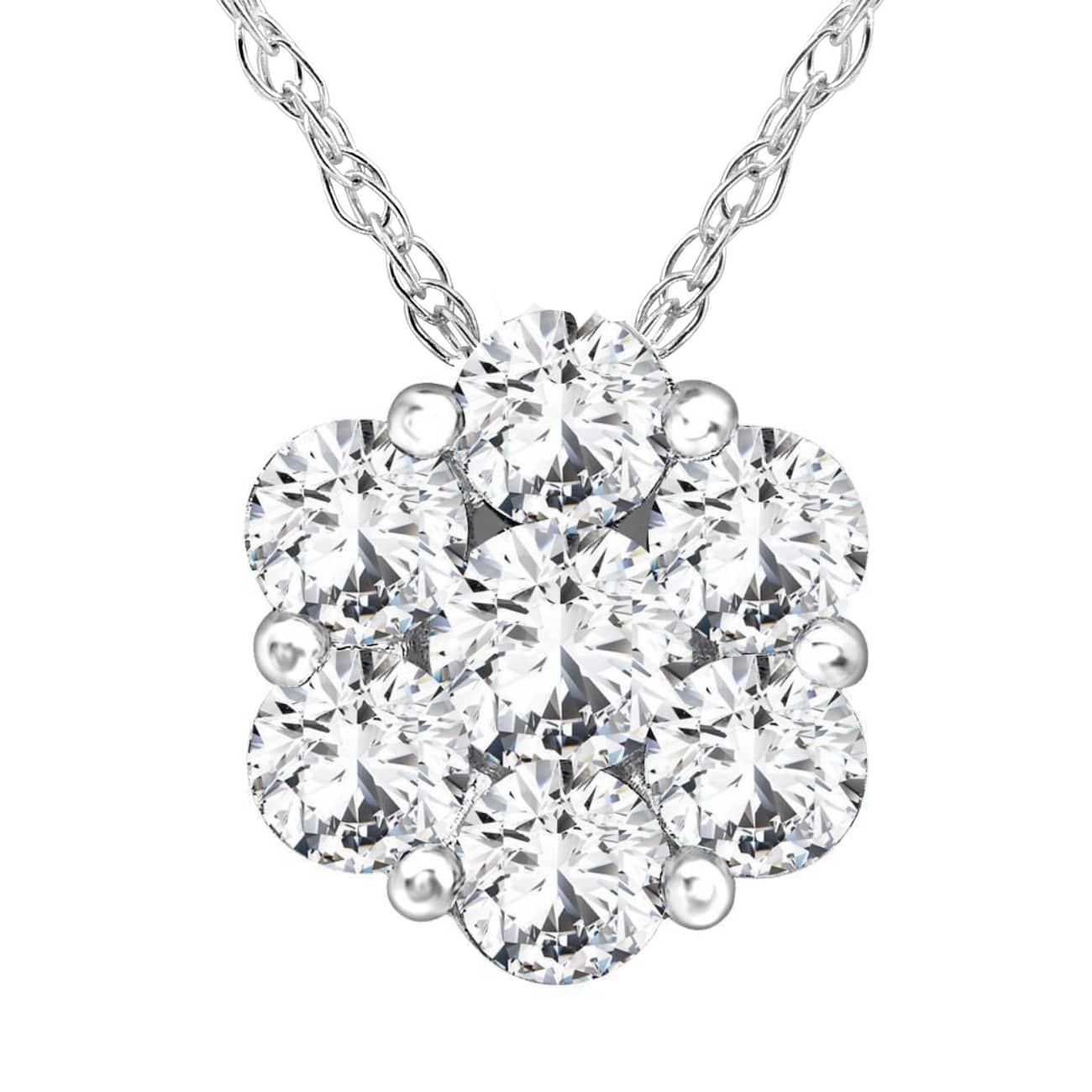 1/2ct Pave Fire Diamond Clustser Pendant 14K White Gold