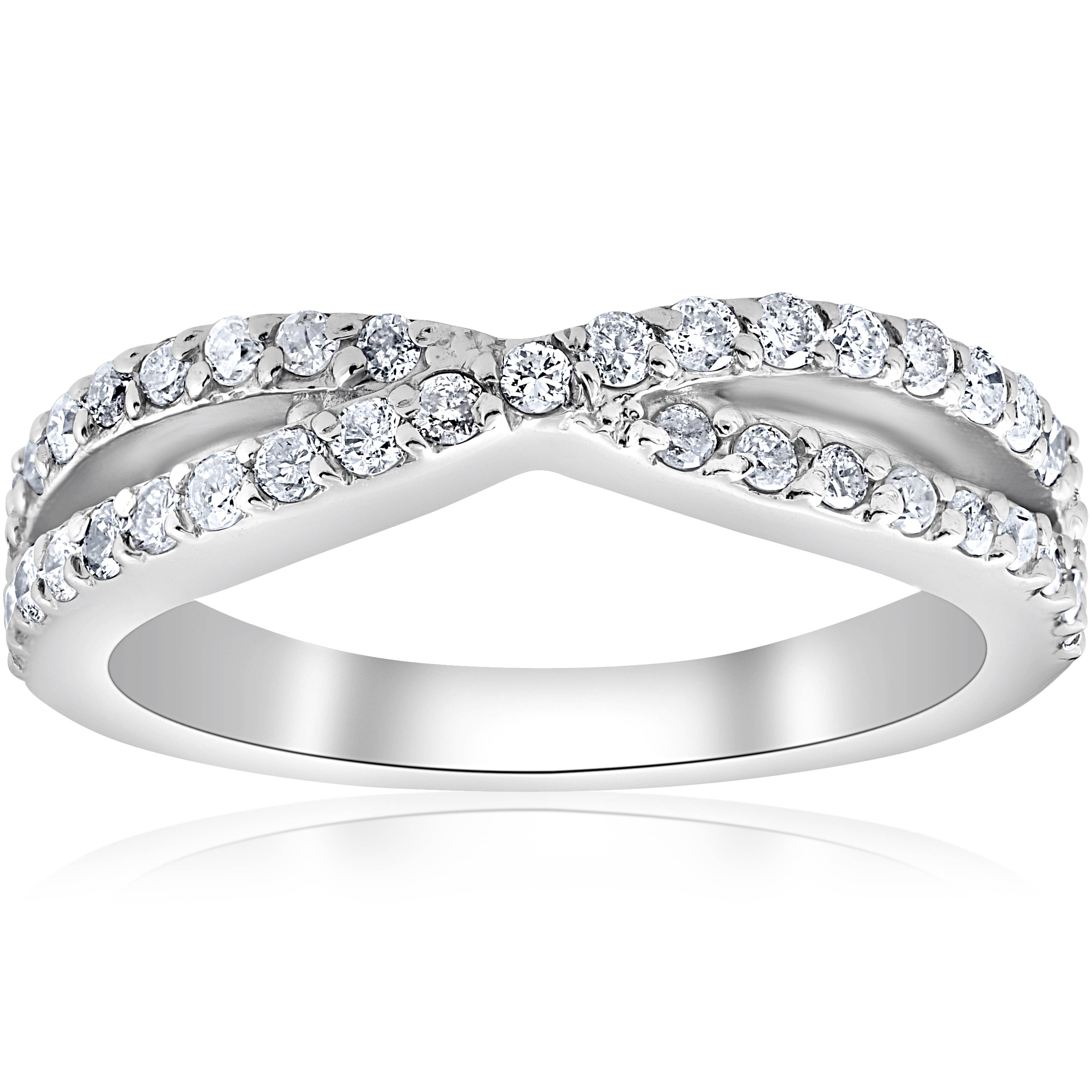 3/8Ct Diamond Crossover Infinity Stackable Wedding Band Twist Ring White Gold Size Selectable