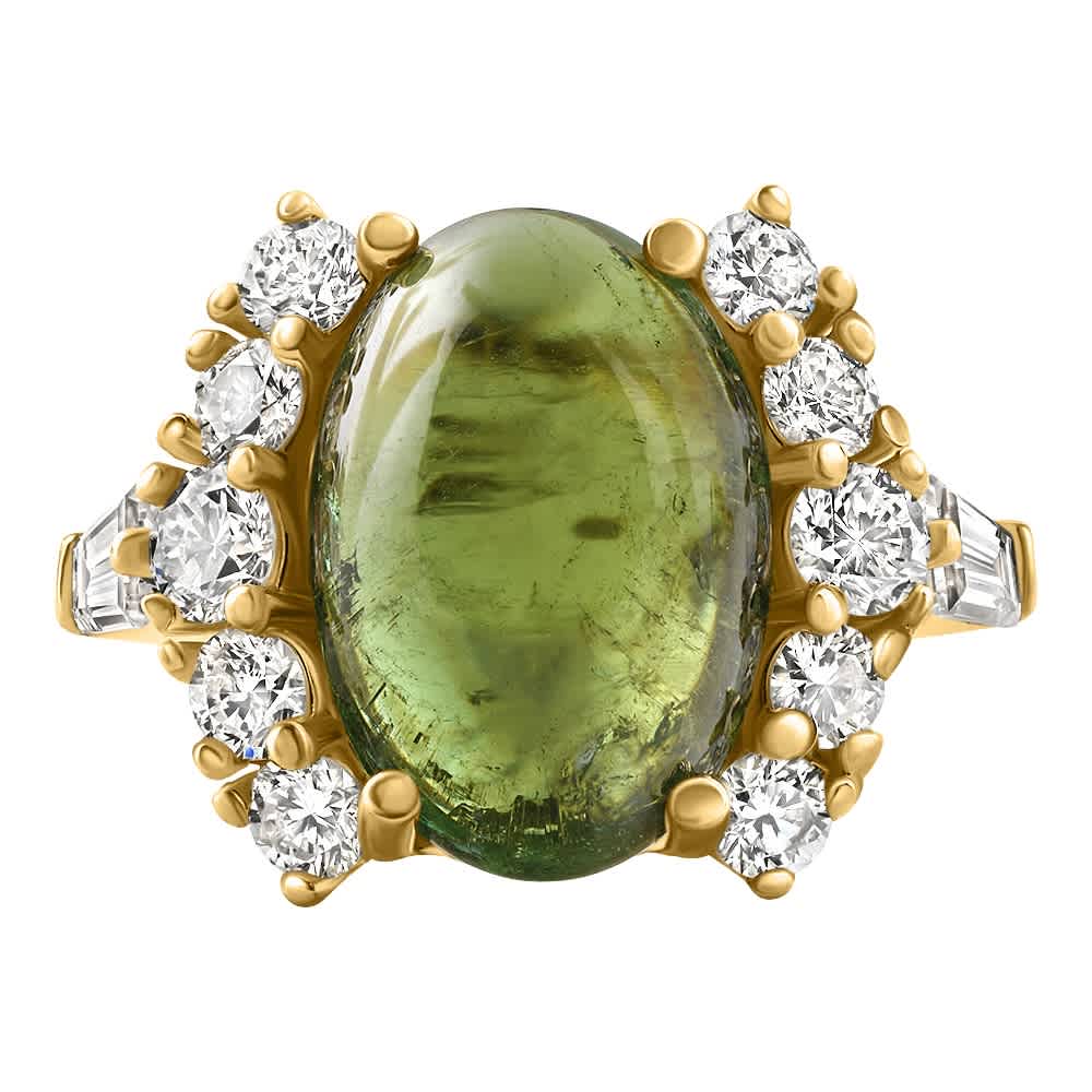 14.29Ct Green Tourmaline Heirloom Diamond Ring 14k Yellow Gold Size: 5.5