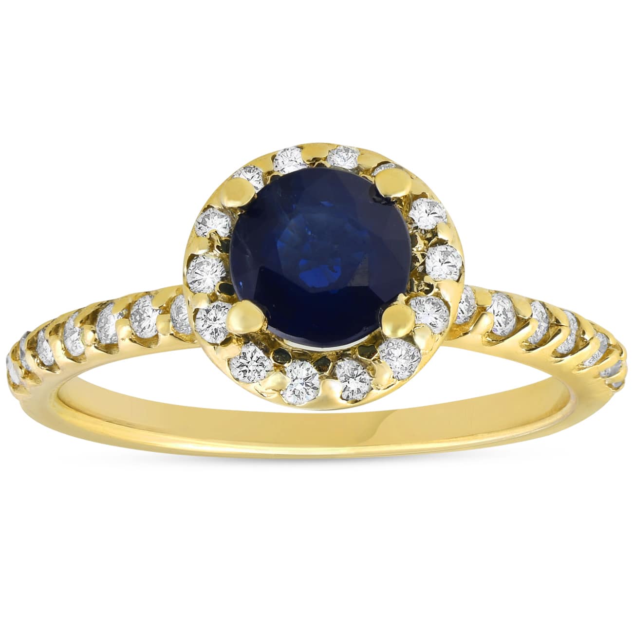 1ct Blue Sapphire & Diamond Halo Engagement Ring 14K Yellow Gold Size Selectable