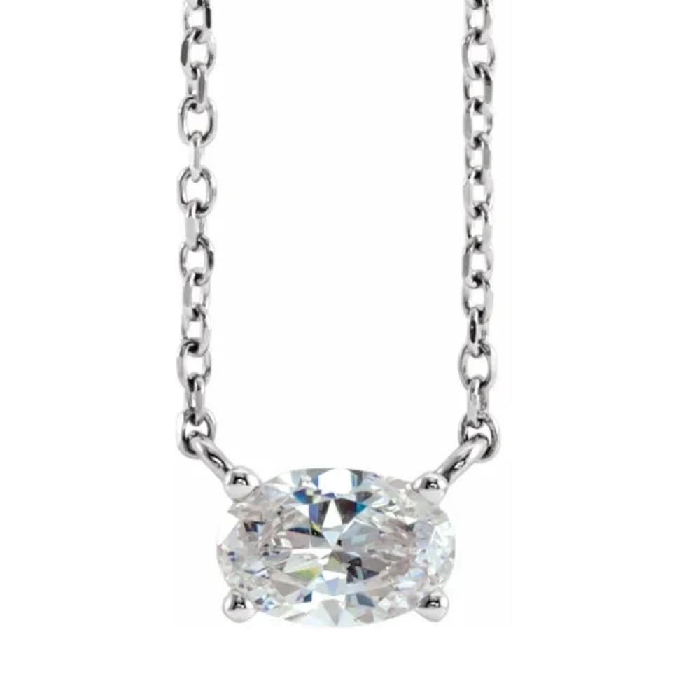 1/2Ct Oval Sideways Solitaire Lab Grown Diamond Necklace in White or Yellow Gold