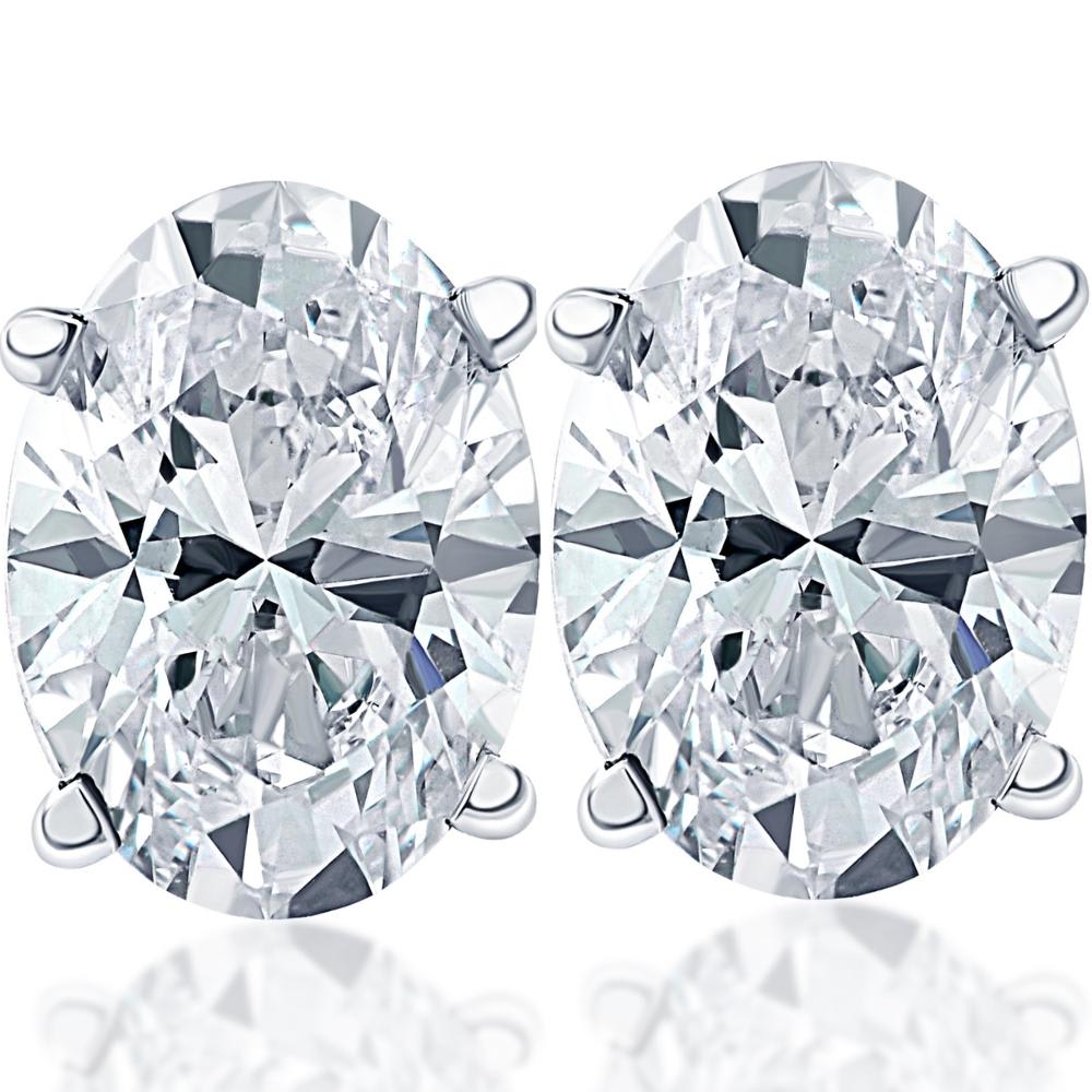 2 Ct Lab Grown Oval Diamond Studs 14k White Gold Earrings