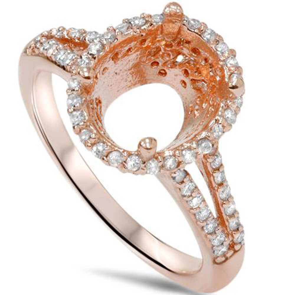 1/2ct Rose Gold Split Shank Halo Diamond Ring Setting For Oval 14K Size Selectable