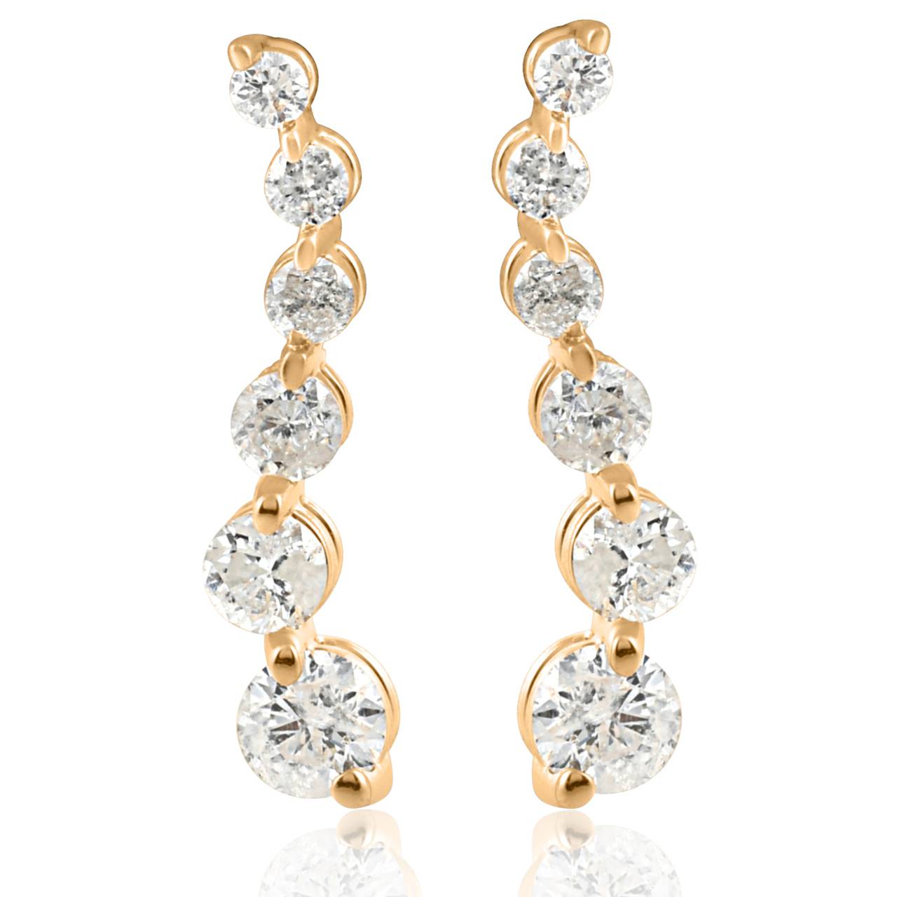 Ladies 1/2ct Diamond Journey Earrings 14K Yellow Gold