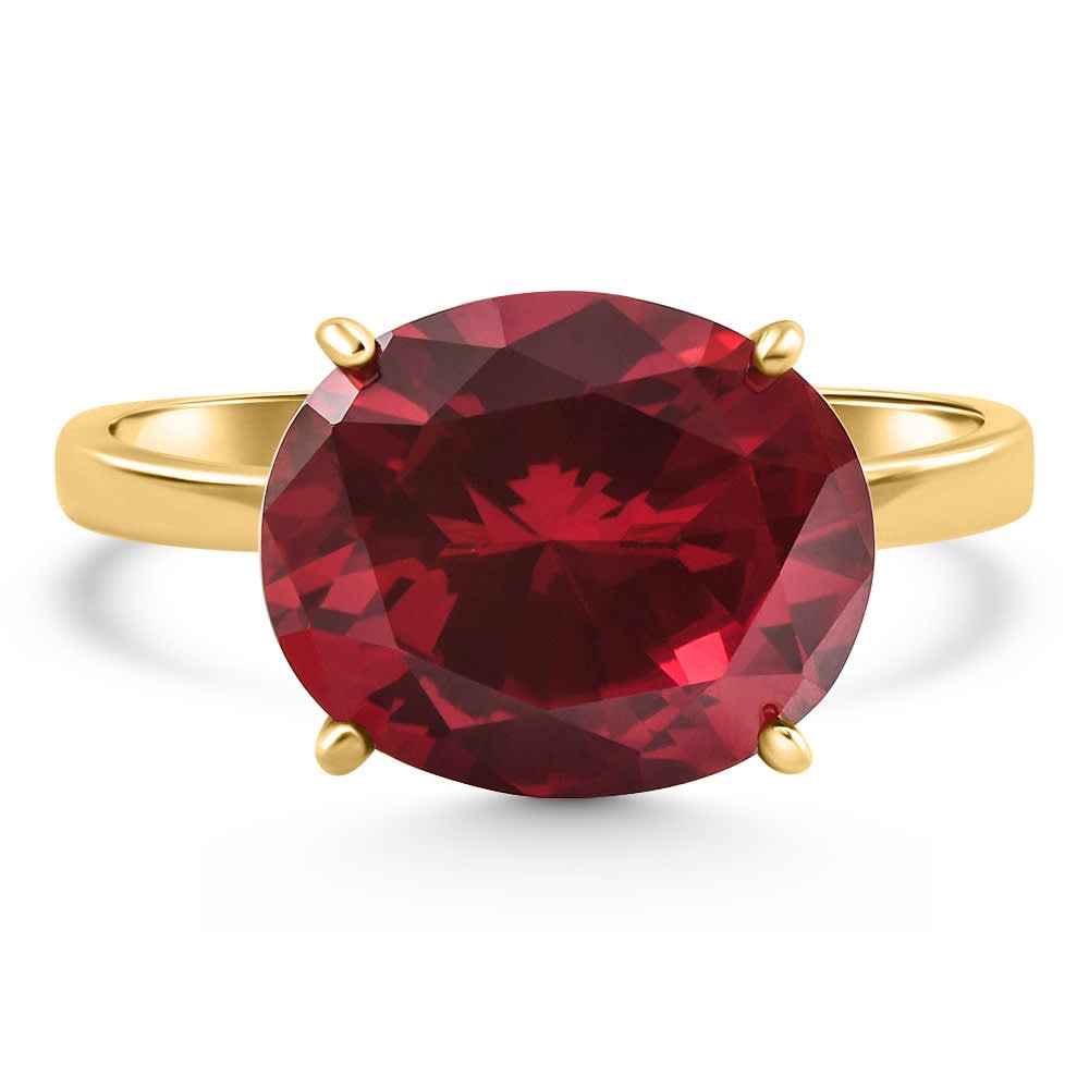 Ruby Sideways Solitaire Ring 14k Yellow Gold Lab Grown