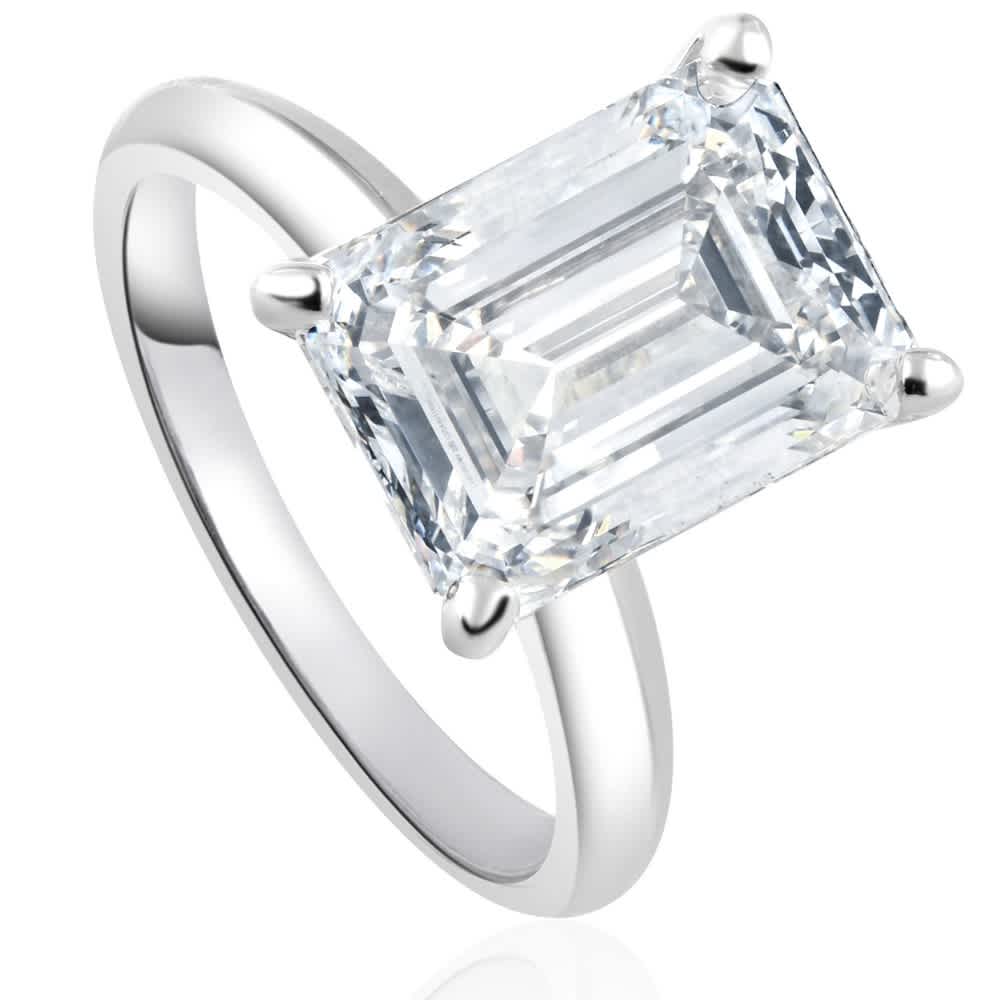Certified 4Ct Emerald Cut Solitaire Diamond Engagement Ring Lab Grown 14k Size: 6.5