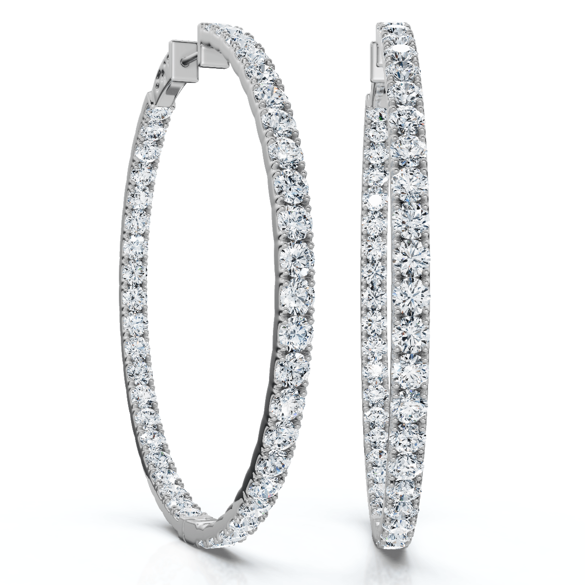8.00CT 2" Diamond Inside Outside Hoops 14k White Gold Lab Grown