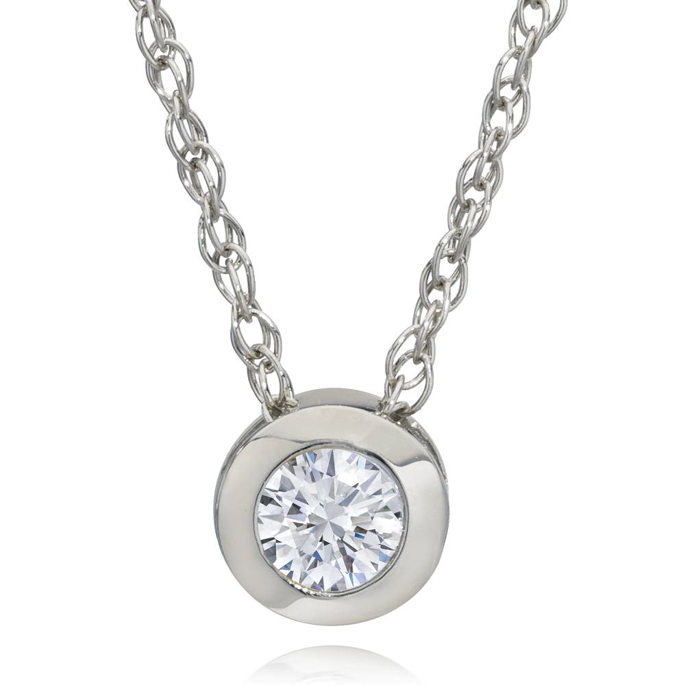 3/8ct Bezel Solitaire Lab Created Diamond Pendant 14K White Gold