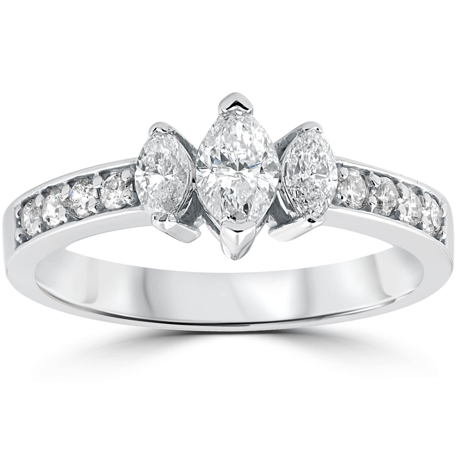 1ct 3-Stone Marquise Diamond Engagement Ring 14K White Gold Size Selectable