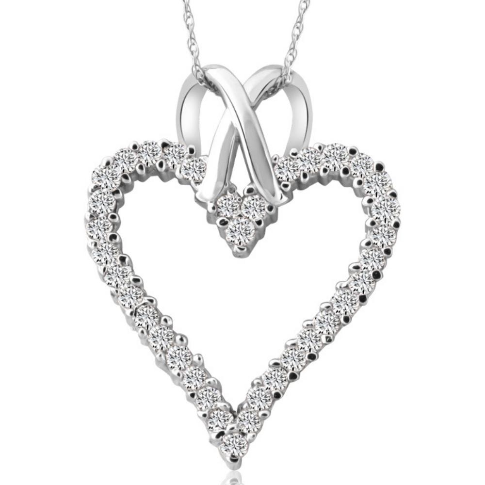 1 1/10ct Diamond Heart Pendant Necklace in 14K White, Yellow or Rose Gold 1 1/4"