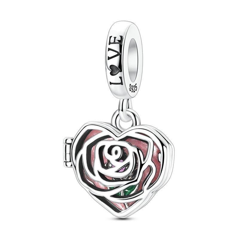 Rose Heart Locket “I Love You More Than Anything” Dangle Charm