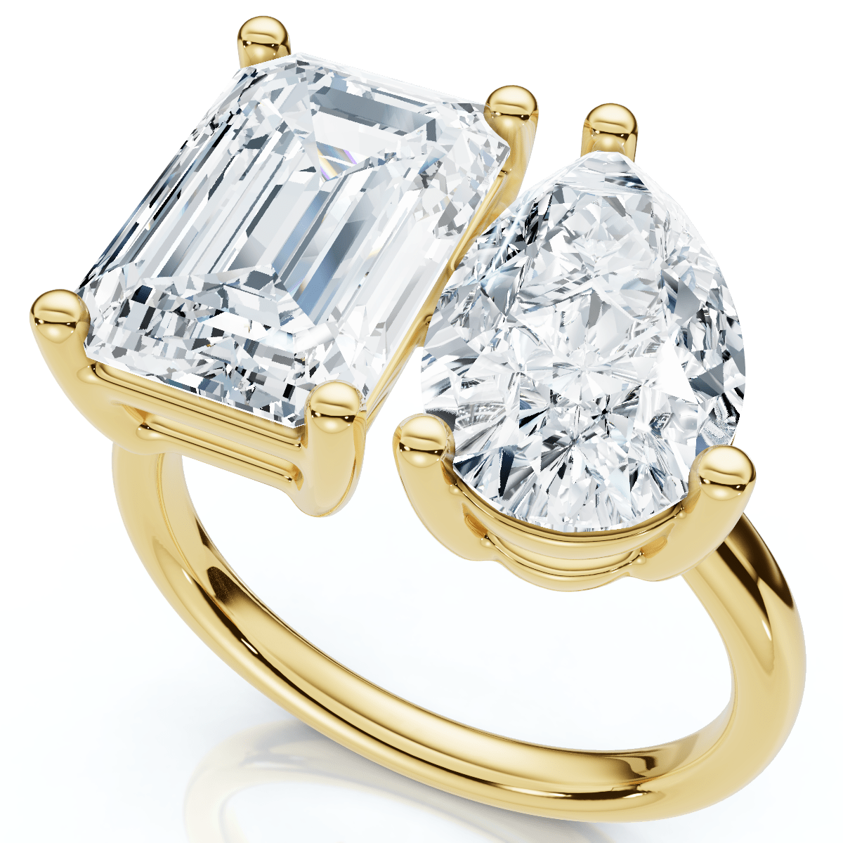 4.60Ct Pear & Emerald Toi et Moi Diamond Ring 14k Gold Lab Grown