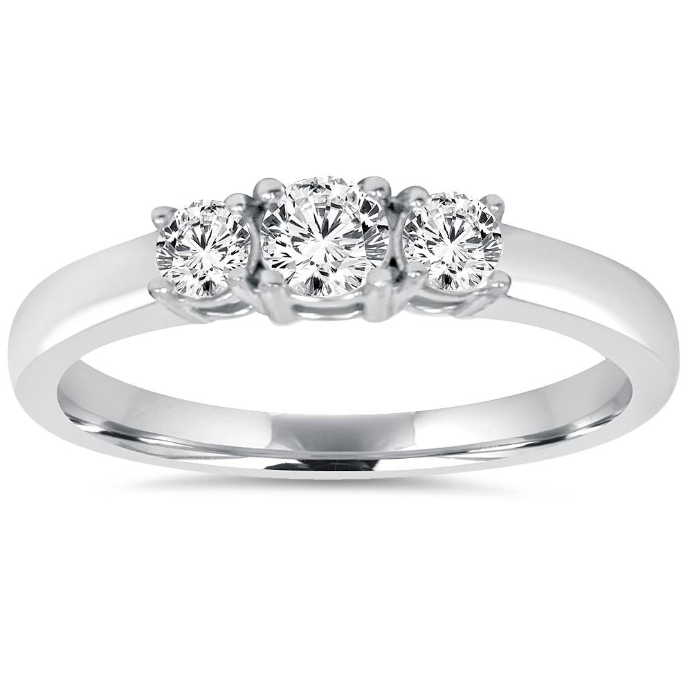 3/4CT Diamond 3 Stone Engagement Ring 14K White Gold Size Selectable