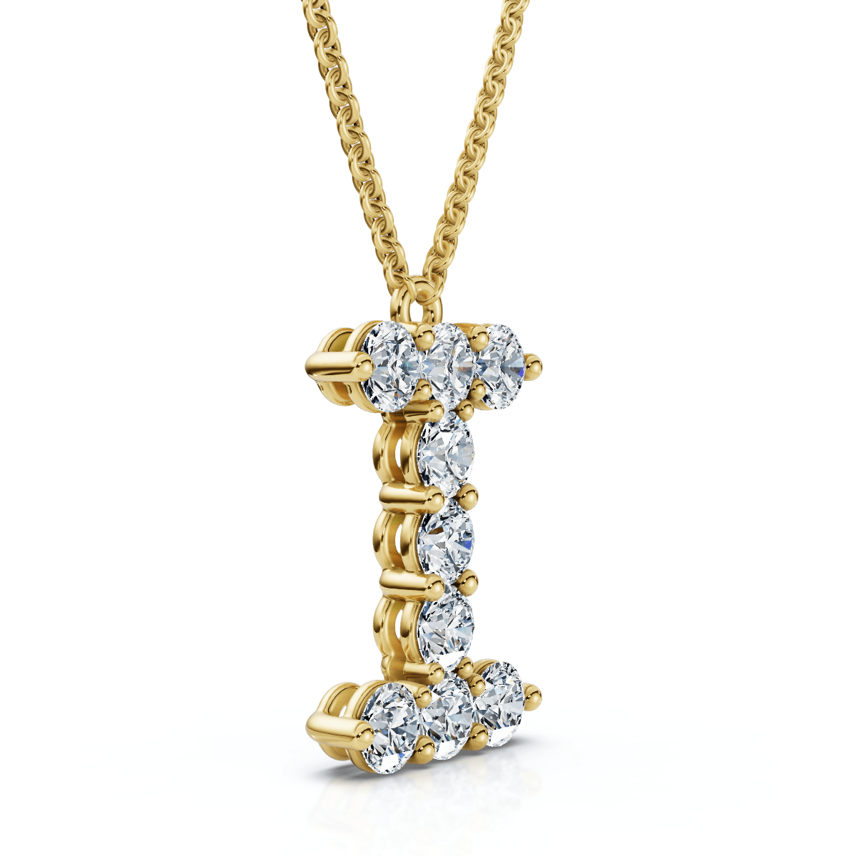 1Ct Diamond Initial "I" Pendant 14k Gold 18" Necklace Lab Grown 5/8" Tall