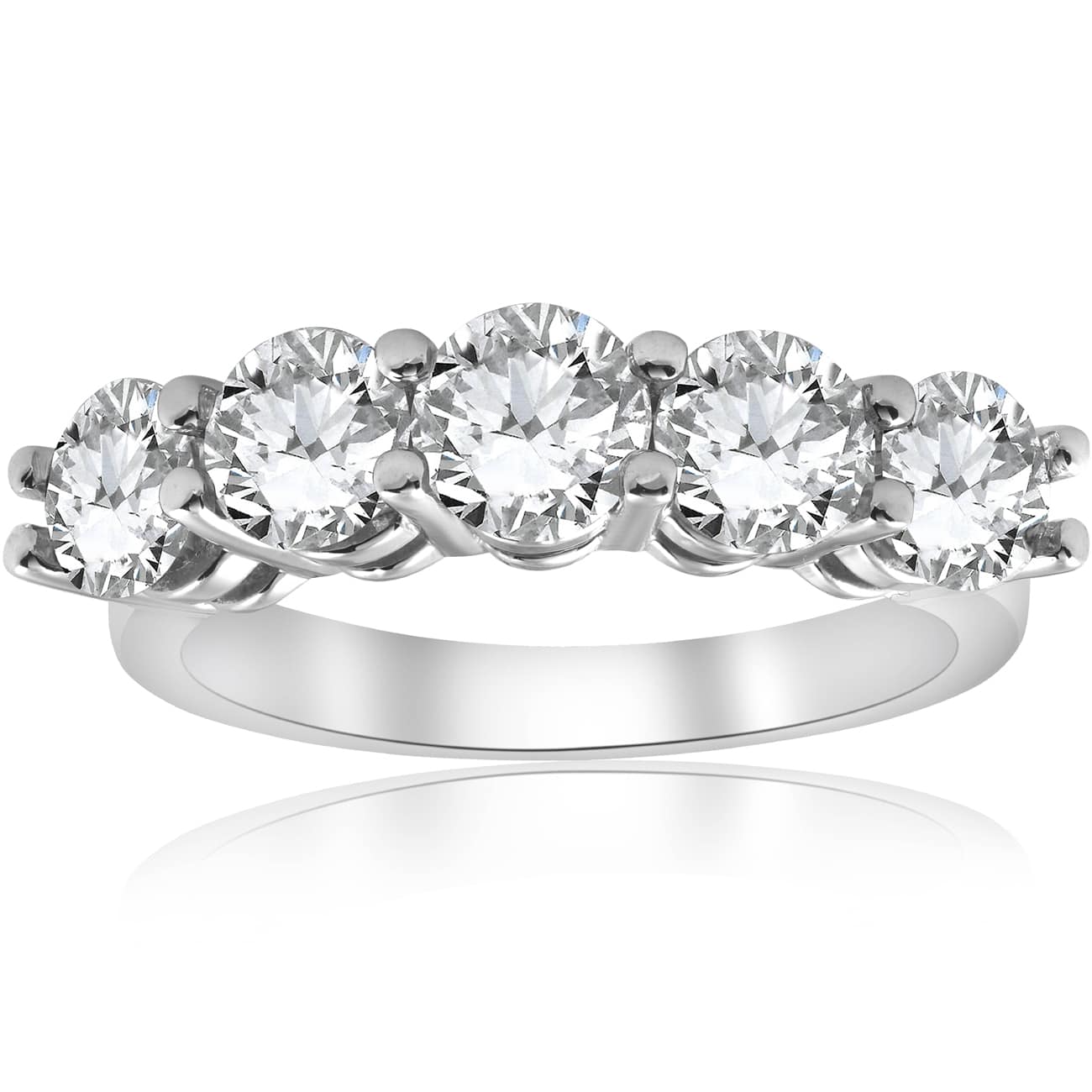 3ct Diamond Five Stone Wedding Ring 14K White Gold Size Selectable