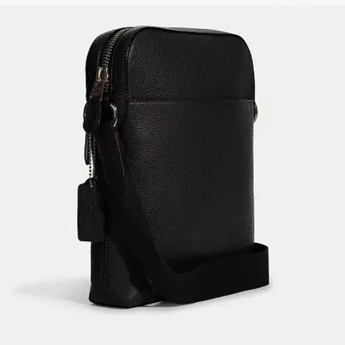 NWT Coach Men's Houston Flight Bag In Refined Pebble Leather In Black