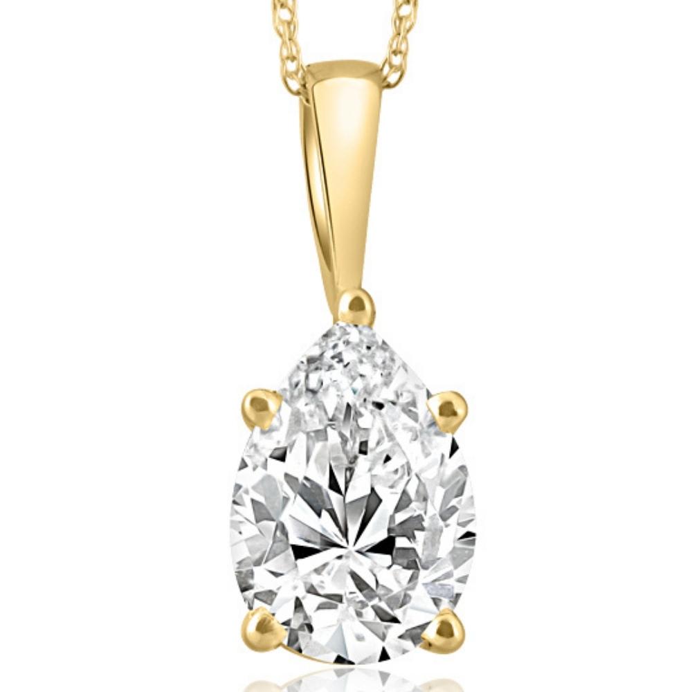 Certified 2 Ct Pear Solitaire Diamond Pendant 14k Yellow Gold Necklace Lab Grown