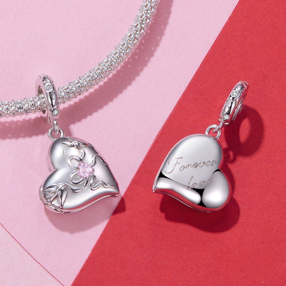 Secret Pink Heart Locket Dangle Charm
