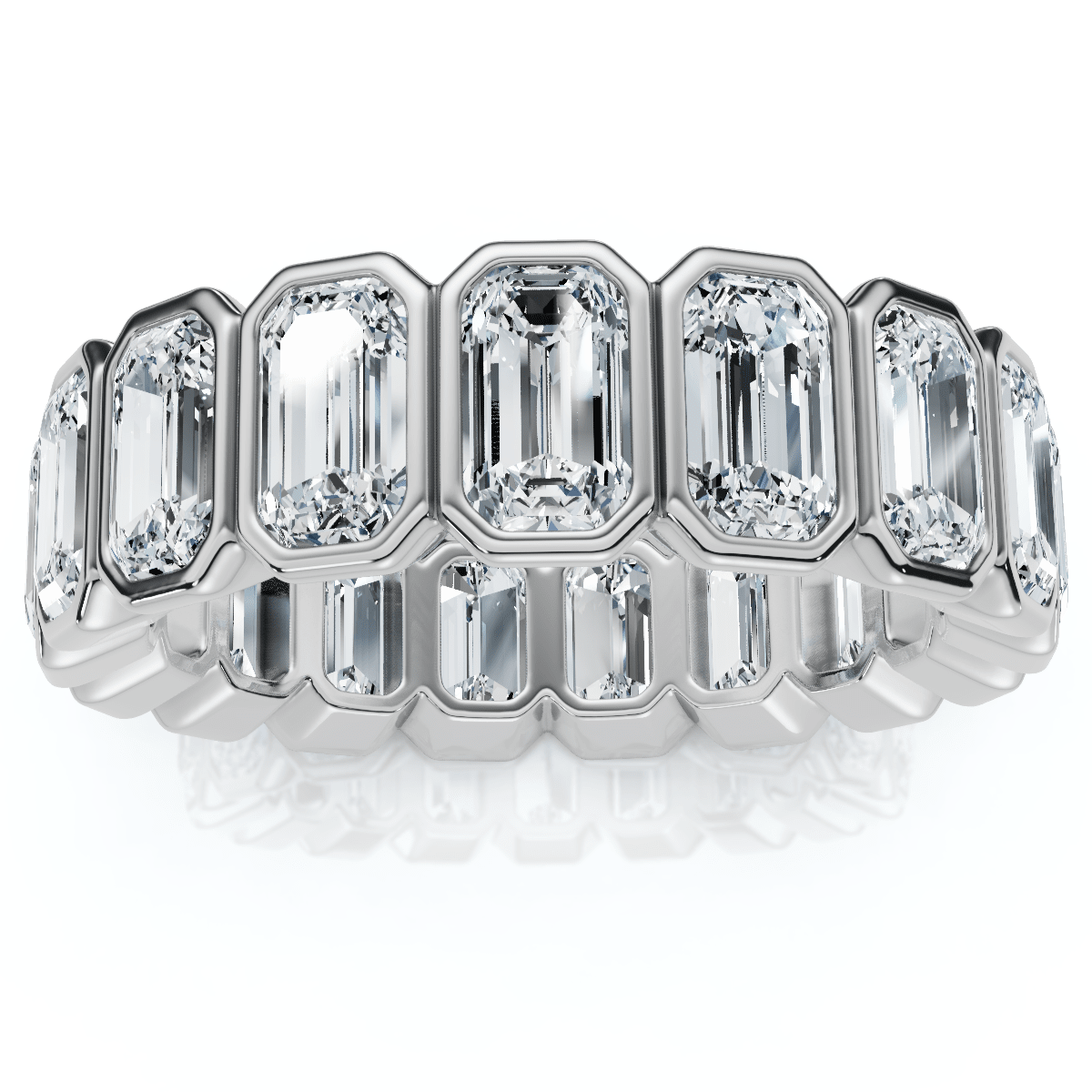 5Ct Emerald Cut Bezel Eternity Wedding Ring 14k Gold Lab Grown