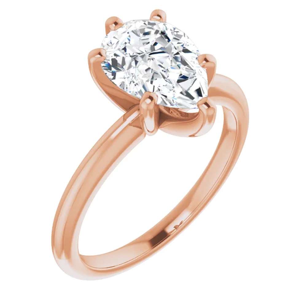 2Ct Pear Moissanite Solitaire Engagement Ring 14k White Yellow or Rose Gold