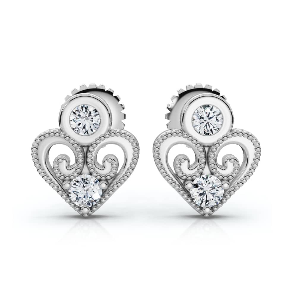 Vintage Diamond Heart Studs Petite 14k White Gold
