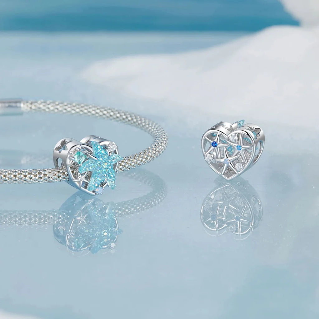 Shimmering Starfish & Ocean Heart Charm